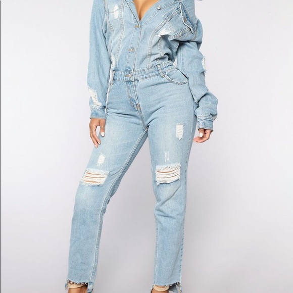 Fashion Nova Pants - Fashion Nova Denim Distressed Jean Jumpsuit XL